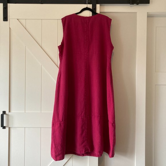 Grizas Balloon Dress, Raspberry Pink, 100% Mid Weight Linen - Picture 2 of 4